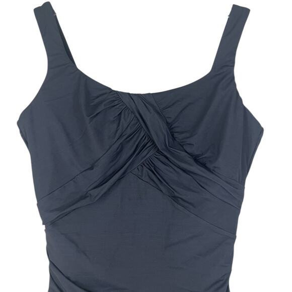 Lands' End Slender Suit Wrap One Piece Slimming Ruching Vacation Black Sz 14 - Picture 3 of 11